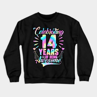 Celebrating 14 Year Of Being Awesome With Tie Dye Graphic Crewneck Sweatshirt